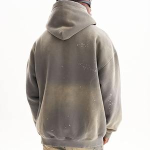 Sudadera con capucha desgastada con lavado ácido para hombre personalizada, ropa de calle recortada cuadrada de gran tamaño, ropa bordada de los fabricantes para el invierno - Product Image 2