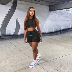 Ensemble de shorts de sport décontractés pour femmes, taille plus, genou, été, gym, cycliste, baseball, jersey, ensemble de shorts 2 pièces pour le sport, le basketball, l'exercice - Product Image 3