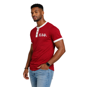 Kappa Alpha Psi Krimson Premium <b>Henley</b> Shirt True To Size Soft Cotton Blend Button Placket Embroidered Greek Letter Crest - Product Image 3