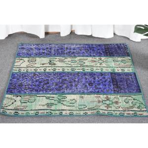 Alfombra moderna azul verde de 2,5x2,6 pies, diseño de retazos de estilo turco, Material de lana viscosa, látex para entrada, pasillo, adolescente - Product Image 3