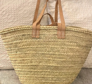 Sac de paille personnalisé fait à la main avec poignées en cuir panier de marché français, sac de marché français, panier de paille - Product Image 3