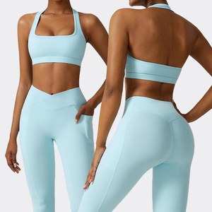 Conjunto de Yoga de calidad superior Material sólido duradero con patrón a cuadros Gimnasio Fitness Ropa deportiva para entrenamiento y ropa de gimnasio - Product Image 2