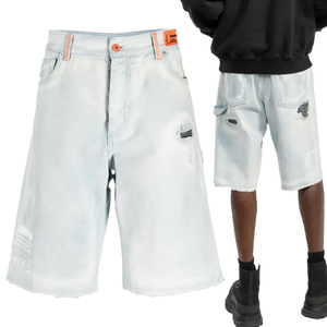 2026 moq bajo calle Casual algodón desgastado bolsillo hombres Jorts lavado holgado hombres pantalones cortos de mezclilla Jeans logotipo personalizado hombres holgados - Product Image 1