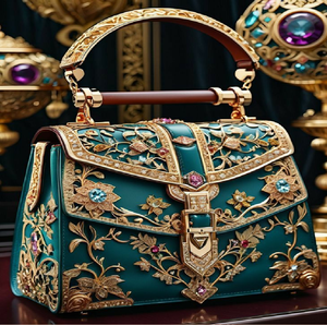 Luxury mini <b>bag</b> encrusted with multi-colored gemstones and a gold handle. Fine available at wholesale prices - Product Image 5