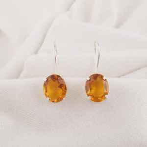 Boucles d'oreilles en citrine, pierre précieuse ovale, argent sterling 925, bijoux de naissance de novembre, cadeau élégant fait à la main pour les femmes - Product Image 1