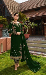Nuevo diseñador Heavy Fox Georgette cosido traje paquistaní bordado colección de trabajo en material de seda - Product Image 5