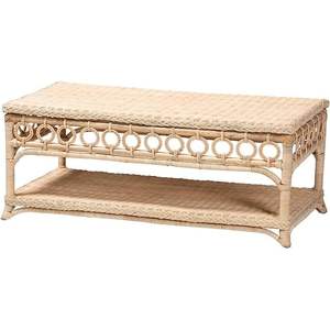 Oxford Natural <b>Rattan</b> Coffee <b>Table</b> with Embellished Decorative Ring Design and Braided Edges - Product Image 4