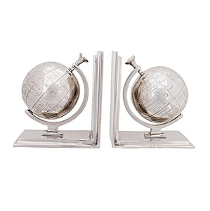 Metal Globe Nautical Book Ends Silver Nautical Bookends <b>Desk</b> <b>Organizers</b> and Office Decorative Supplies Bookends - Product Image 1
