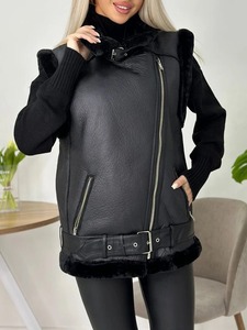 Veste en cuir véritable pour femme en gros, col en fourrure, vestes tendance pour femmes, conception OEM avec fermeture éclair, veste en peau de mouton à taille cintrée - Product Image 3