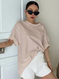 เสื้อยืดพิมพ์ลายนูนทำจากผ้าฝ้าย100% สำหรับผู้หญิงปรับแต่งได้เลือกได้เองมีไหล่ปล่อยทรงหลวม - Product Image 4