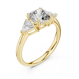 Bague de fiançailles en or blanc 14 carats avec diamant de laboratoire taille coussin et trillion pour femme |   Nouveau diamant cultivé - Product Image 3