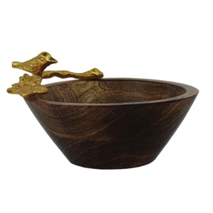 Royal Style Acacia Wooden Serving Bowls With Metal Handle Round Shape Home Hotels Tabletop <b>Dinnerware</b> Food Serving Bowls - Product Image 5