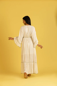 Vestido Largo Estilo Boho Étnico al por Mayor para Mujer, Kaftán Maxi Bordado con Cuello en V, Lazos con Borlas, Mangas Largas Acampanadas, Cintura Natural - Product Image 4