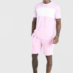 Conjunto de Camiseta de Cuello Redondo Azul Claro para Hombre con Pantalones Cortos con Estampado Tropical, Ropa Casual de Verano, Transpirable, de Algodón Tejido - Product Image 5