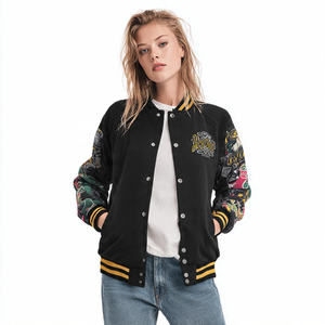 Chaqueta Varsity Holgada con Bordado, 100% Lana, Manga Larga, Hombros Caídos, para Mujer, Ropa de Calle de Invierno - Product Image 4