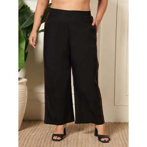 Ensemble coordonné Deebaco pour femmes, noir uni, grande taille, ensemble blazer sans manches à col en V avec pantalon large, tenue occidentale en deux pièces - Product Image 3