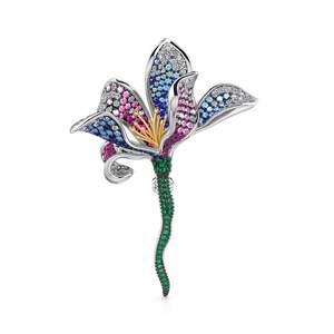 Broche de mode Jeulia Invisible Flower en argent sterling avec pierres multicolores - Product Image 1