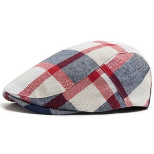 Nouveau multicolore Plaid béret femmes décontracté pare-soleil plat chapeau Vintage mode bérets hommes gavroche casquettes été bouton réglable - Product Image 2