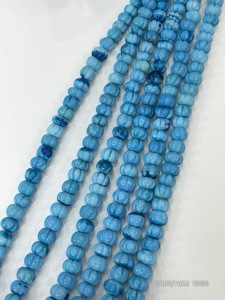Cuentas Sueltas de Hawolte Teñidas de Azul Natural, Forma de Calabaza, 17 Pulgadas, Tamaño 8-10 mm - Product Image 5