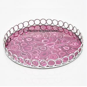 Plateau de service en aluminium, métal, forme rectangulaire, finition dorée, créatif, sous les assiettes émaillées, fait à la main, de luxe, décoratif pour la maison. - Product Image 5