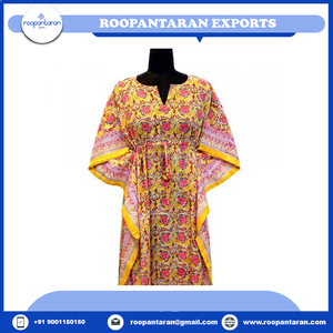 Beach <b>Kaftan</b> Free <b>Size</b> Indian Hand Block Printed Long Free <b>Size</b> <b>Kaftan</b> Loungewear in Soft Cotton Voile for Sale at Lowest Price - Product Image 2