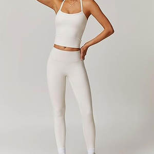 Conjunto de Leggings y Sujetador Deportivo para Mujer, Nuevo, Color Sólido, Cintura Baja, Ecológico, Espalda Descubierta, Shorts de Yoga con Logotipo Frontal, de Secado Rápido, 1 Pieza - Product Image 4