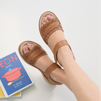 [JSHOE] Sandales plates en cuir de style coréen - Semelle entièrement coussinée, sangle à boucle, chaussures confortables pour femmes