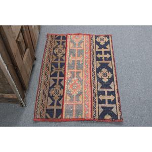 Alfombra Turca Vintage, Alfombra Pequeña de 2x2.8 pies, Alfombra Azul con Diseño Floral - Product Image 1