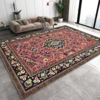 Tapis en velours de laine imprimé patchwork oriental, design traditionnel turc écologique avec envers en latex