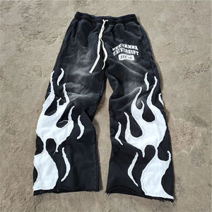 Vente en gros Streetwear pour hommes en détresse Patch sweat à capuche pantalon ensemble Design personnalisé délavé à l'acide Vintage survêtement respirant gris - Product Image 6