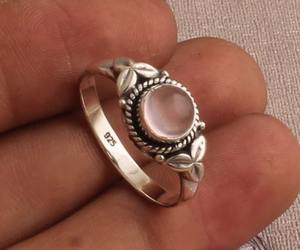 Designer Vintage 925 Sterling Silver Bezel Set Pink Rose <b>Quartz</b> Gemstone <b>Ring</b> Handmade Leaf Motif Third Party Certified for - Product Image 4