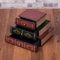 Organizador Decorativo Vintage Caja de Almacenamiento de Libros Falsos de Madera Joyero con Cajones de Tres Capas