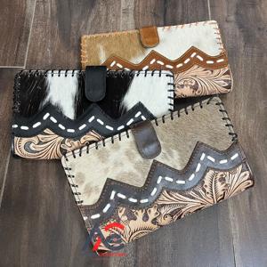 Nouveauté Portefeuilles longs en cuir de vache véritable occidental avec motif floral en cuir ciselé à la main Portefeuille en cuir fait à la main pour femmes - Product Image 1