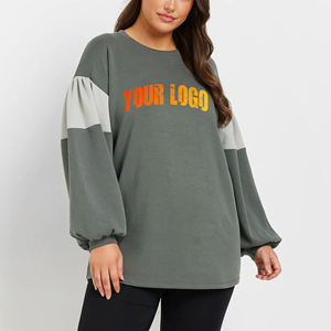 Venta al por mayor personalizado DTG logotipo impreso 100% algodón bloque de color cuello redondo de gran tamaño gota hombro color sólido sudaderas de mujer - Product Image 1