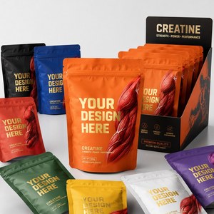 Sachets d'emballage personnalisés pour compléments alimentaires, imprimés numériquement, multi-designs, refermables, à fermeture éclair, avec logo, vides - Product Image 1