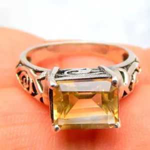 แหวนเงินประดับหินควอตซ์925มะนาวสำหรับผู้หญิงแหวนแต่งงานแหวน925เงินสเตอร์ลิง