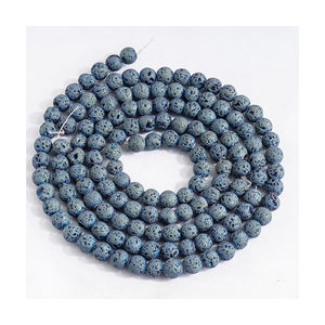 Fournisseur indien de bijoux de bonne qualité de bonne qualité de forme ronde faisant des brins de perles de lave bleue de 8mm au prix d'usine - Product Image 1