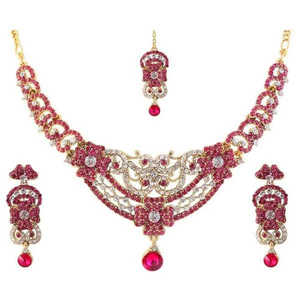 Kriaa Fine Jewelry Set 1105317 Collier en pierre autrichienne et Maang Tikka - Product Image 1