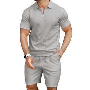 Ensemble polo et short pour hommes de haute qualité à fermeture éclair à la mode 2 pièces ensembles de vêtements d'extérieur respirants - Product Image 1