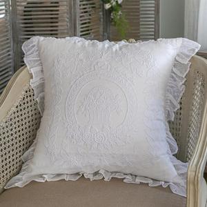 Wholesale Embroidery White Flower Square Seat <b>Cushion</b> <b>Cover</b> White on White <b>Linen</b> Throw Pillowcase Sofa <b>Covers</b> - Product Image 1