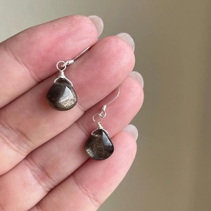 Pendientes de Lágrima de Piedra Lunar Negra Cacao, Tono Marrón Sencillo, Uso Diario Informal, Plata de Ley 925, Piedra de Nacimiento de Junio, Tono Tierra - Product Image 3