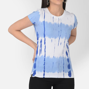 เสื้อยืดผู้หญิง แขนสั้น คอกลม สีฟ้า สำหรับฤดูร้อน ผ้าเจอร์ซีย์ ระบายอากาศ แห้งเร็ว รีไซเคิล ลายพิมพ์เรียบง่าย - Product Image 1
