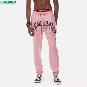 Men <b>Pink</b> Zipper Hoodie <b>Tracksuit</b> Sleeve Printed 400 GSM Letter Pattern Zipper Closure Loose Fit Streetwear Jogger <b>Set</b> Spring - Product Image 5