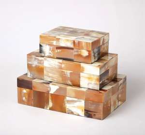 ชุดกล่องเครื่องประดับฮอร์นทรงเรขาคณิตสีเบจทำมือ3ชิ้นกล่องเก็บของตกแต่งหรูหราทำจากเขาควายแท้ - Product Image 1