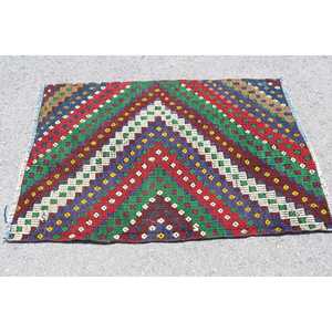 Tapis turc à accents turcs de 3,2 x 5 pieds, tapis en laine à carreaux vintage rouge et vert - Product Image 3