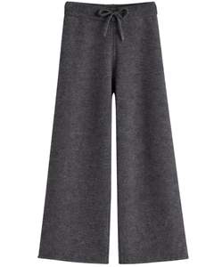 Customized Dark Grey Knit Sweater & Wide Leg Pants <b>Set</b> Women High Neck Pullover Cozy Winter <b>Lounge</b> Wear Custom Manufacturer OEM - Product Image 2