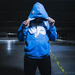 Sudadera con capucha de peso pesado con logotipo personalizado, ropa informal estilo Hip Hop de gran tamaño con estampado hinchado, sudadera con cremallera completa para hombre - Product Image 2