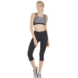 Sujetador deportivo de impacto medio para mujer, color gris jaspeado con ribete negro, soporte alto, para entrenamiento, gimnasio, fitness, uso diario - Product Image 1