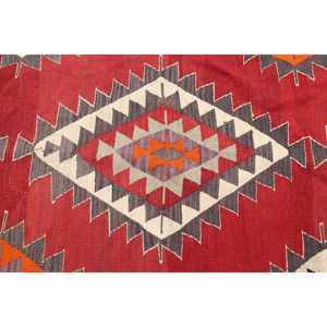 Grand tapis vintage 5,5x8,5 pieds, tapis persan rouge et gris en laine - Product Image 3