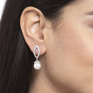 Pendientes de Plata de Ley 925 con Baño de Rodio y Perla Akari con Circonita Suiza para Mujeres y Niñas - Product Image 5